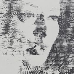 1970s Black and white printout of text based self portrait by Lily Greenham