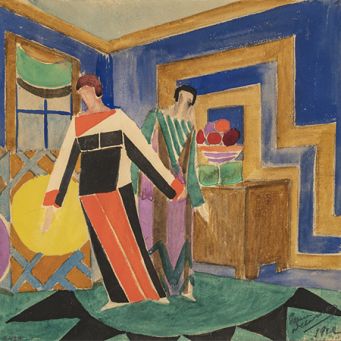 Sonia Delaunay, Scène d’intérieur, 1922, Gouache und Graphite auf Papier, 25 x 26 cm, Courtesy Galerie Le Minotaure, Foto: Archives Galerie Le Minotaure/ Hugues Bertrand Photos, Pracusa 20241004