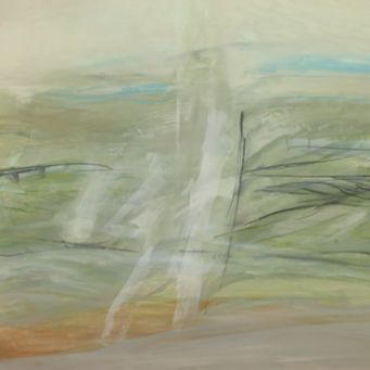 Lutz Wolf, Landschaft, 1980, Öl und Kreide auf Papier, 50 x 70 cm